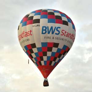 Bws hot air balloon G-CJRO, a Cameron Z-105, seen at Leigh Woods, North Somerset, United Kingdom on 8 August 2025. Photograph by Dave