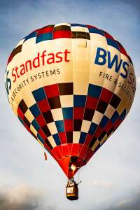 Bws hot air balloon G-CJRO, a Cameron Z-105. Photograph by Dave