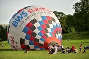 Bws hot air balloon G-CJRO, a Cameron Z-105, seen at Leigh Woods, North Somerset, United Kingdom on 14 June 2026. Photograph by Dave