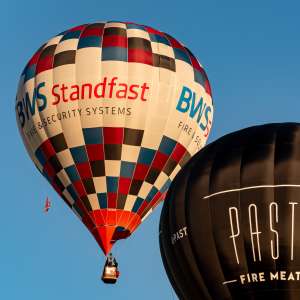 Bws hot air balloon G-CJRO, a Cameron Z-105, seen at Leigh Woods, North Somerset, United Kingdom on 7 August 2026. Photograph by Dave
