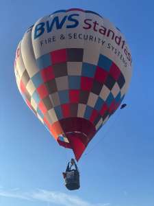Bws hot air balloon G-CJRO, a Cameron Z-105, seen at Corston, Bath and North East Somerset, United Kingdom on 9 July 2026. Photograph by R0nN1e