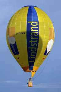 G-CJVN hot air balloon, a Lindstrand Technologies LTL Racer 65. Photograph by G Bann