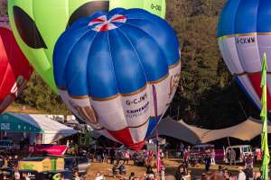 Cameron hot air balloon G-CJWY, a Cameron O-31, seen at Leigh Woods, North Somerset, United Kingdom on 7 August 2026. Photograph by Dave