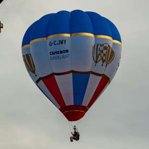 Cameron hot air balloon G-CJWY, a Cameron O-31, seen at Arrow, Warwickshire, United Kingdom on 30 May 2026. Photograph by Dave