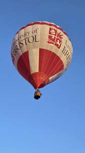Bristol hot air balloon G-CJXJ, a Cameron Z-105 (university), seen at Leigh Woods, North Somerset, United Kingdom on 9 August 2026. Photograph by Dave
