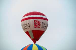 Bristol hot air balloon G-CJXJ, a Cameron Z-105 (university), seen at Arrow, Warwickshire, United Kingdom on 31 May 2025. Photograph by Dave