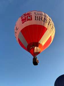 Bristol hot air balloon G-CJXJ, a Cameron Z-105 (university), seen at Leigh Woods, North Somerset, United Kingdom on 8 August 2026. Photograph by R0nN1e
