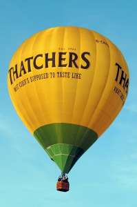Thatchers hot air balloon G-CKEG, a Cameron Z-105. Photograph by G Bann