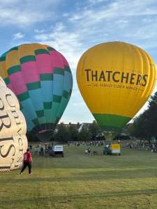 Thatchers hot air balloon G-CKEG, a Cameron Z-105, seen at Knowle, Bristol, United Kingdom on 27 June 2026. Photograph by R0nN1e