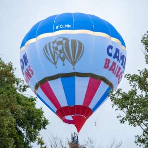 Cameron hot air balloon G-CLMM, a Cameron SPORT-70, seen at Leigh Woods, North Somerset, United Kingdom on 9 August 2025. Photograph by Dave