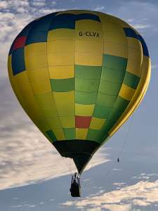 G-CLVX hot air balloon, a Cameron SPORT-70, seen at Arrow, Warwickshire, United Kingdom on 29 May 2026. Photograph by Dave