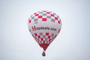 Hopdeals hot air balloon G-CMBU, a Cameron Z-90, seen at Arrow, Warwickshire, United Kingdom on 31 May 2025. Photograph by Dave