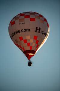 Hopdeals hot air balloon G-CMBU, a Cameron Z-90, seen at Horningsham, Wiltshire, United Kingdom on 11 September 2026. Photograph by Dave