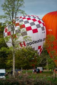 Hopdeals hot air balloon G-CMBU, a Cameron Z-90, seen at Horningsham, Wiltshire, United Kingdom on 11 September 2026. Photograph by Dave