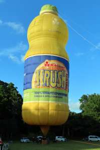 G-CMFX hot air balloon, a Cameron Krush BOTTLE-105. Photograph by G Bann