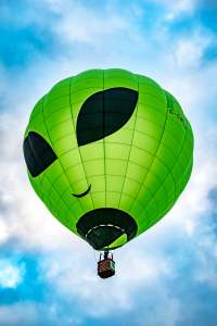 Alien hot air balloon G-CMLH, a Diamond P-90L, seen at Telford, Telford and Wrekin, United Kingdom on 24 August 2025. Photograph by Dave