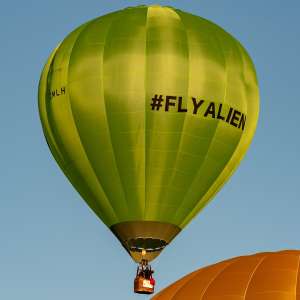 Alien hot air balloon G-CMLH, a Diamond P-90L, seen at Leigh Woods, North Somerset, United Kingdom on 7 August 2026. Photograph by Dave