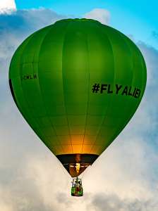 Alien hot air balloon G-CMLH, a Diamond P-90L, seen at Faulkland, Somerset, United Kingdom on 20 June 2026. Photograph by Dave