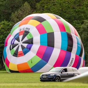 G-CMMS hot air balloon, a Kubicek Factory S.R.O. BB22E, seen at Arrow, Warwickshire, United Kingdom on 30 May 2026. Photograph by Dave