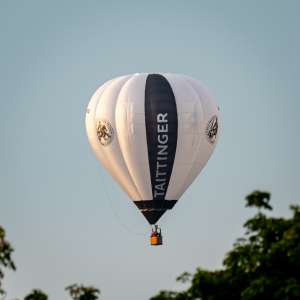 Champange hot air balloon G-CMSB, a Cameron O-90 (tattinger, drink), seen at Corsley Heath, Wiltshire, United Kingdom on 14 September 2025. Photograph by Dave