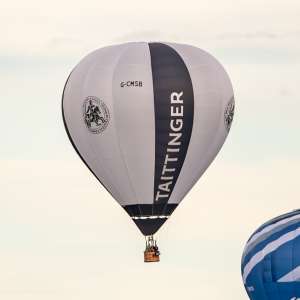 Champange hot air balloon G-CMSB, a Cameron O-90 (tattinger, drink), seen at Arrow, Warwickshire, United Kingdom on 30 May 2026. Photograph by Dave