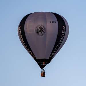 Champange hot air balloon G-CMSB, a Cameron O-90 (tattinger, drink), seen at Arrow, Warwickshire, United Kingdom on 29 May 2026. Photograph by Dave
