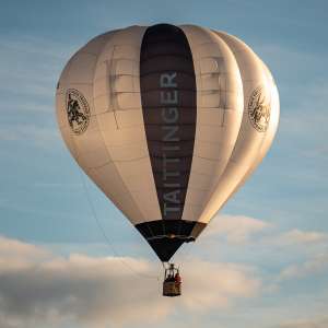 Champange hot air balloon G-CMSB, a Cameron O-90 (tattinger, drink), seen at Horningsham, Wiltshire, United Kingdom on 11 September 2026. Photograph by Dave