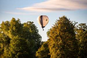 Champange hot air balloon G-CMSB, a Cameron O-90 (tattinger, drink), seen at Horningsham, Wiltshire, United Kingdom on 12 September 2026. Photograph by Dave