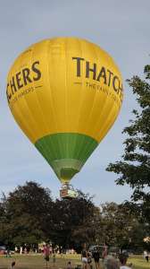 Thatchers hot air balloon G-CMTW, a Cameron Z-210, seen at Sion Hill, Bath and North East Somerset, United Kingdom on 2 August 2026. Photograph by Dave