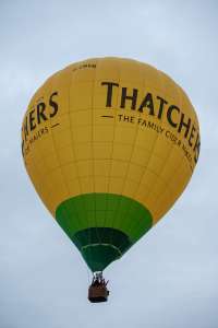 Thatchers hot air balloon G-CMVB, a Cameron Z-105
