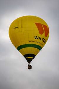 Wilton hot air balloon G-CNAN, a Cameron Z-105, seen at Horningsham, Wiltshire, United Kingdom on 11 September 2026. Photograph by Dave