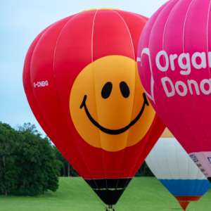 Smile hot air balloon G-CNBG, a Balony Kubicek SPOL. S R.O. BB30E, seen at Arrow, Warwickshire, United Kingdom on 30 May 2026. Photograph by Dave