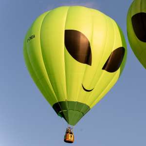 Alien hot air balloon G-CNDA, a Kubicek Factory S.R.O. BB22E, seen at Leigh Woods, North Somerset, United Kingdom on 9 August 2026. Photograph by Dave
