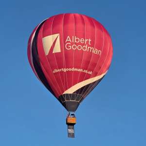 Albert Goodman hot air balloon G-CNDB, a Cameron Z-120, seen at Leigh Woods, North Somerset, United Kingdom on 7 August 2026. Photograph by Dave