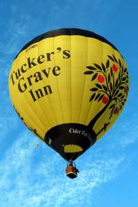 Tuckers Grave Inn hot air balloon G-CNDI, a Diamond S-105, added to the archive 7 September 2026. Photograph by G Bann