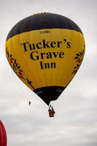 Tuckers Grave Inn hot air balloon G-CNDI, a Diamond S-105, seen at Horningsham, Wiltshire, United Kingdom on 11 September 2026. Photograph by Dave