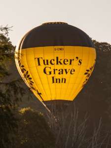Tuckers Grave Inn hot air balloon G-CNDI, a Diamond S-105, seen at Horningsham, Wiltshire, United Kingdom on 12 September 2026. Photograph by Dave