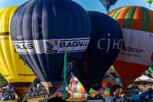 Bagnalls hot air balloon G-COAT, a Cameron Z-90, seen at Leigh Woods, North Somerset, United Kingdom on 7 August 2026. Photograph by Dave