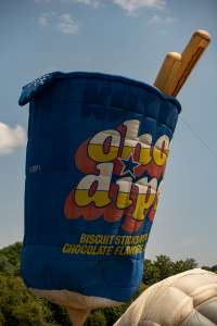 Choc Dips hot air balloon G-DIPI, a Cameron TUB-80 (food), seen at Corston, Bath and North East Somerset, United Kingdom on 18 July 2026. Photograph by Dave