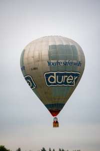 Durex hot air balloon G-DURX, a Thunder AND Colt Colt 77A, seen at Arrow, Warwickshire, United Kingdom on 31 May 2025. Photograph by Dave