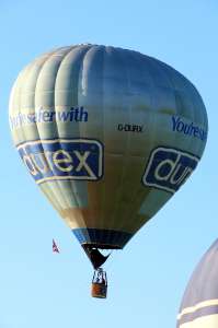 Durex hot air balloon G-DURX, a Thunder AND Colt Colt 77A, added to the archive 7 September 2026. Photograph by G Bann