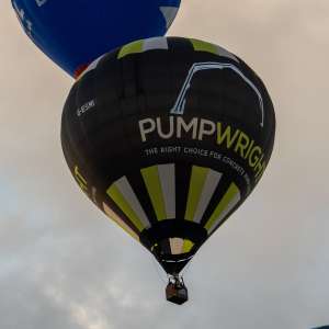 Pumpwright hot air balloon G-ESMI, a Cameron Z-90, seen at Leigh Woods, North Somerset, United Kingdom on 9 August 2026. Photograph by Dave