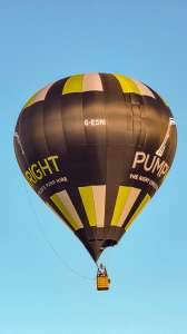 Pumpwright hot air balloon G-ESMI, a Cameron Z-90, seen at Arrow, Warwickshire, United Kingdom on 29 May 2026. Photograph by Dave