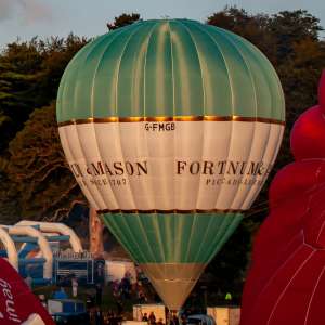 G-FMGB hot air balloon, a Cameron Z-90, seen at Leigh Woods, North Somerset, United Kingdom on 8 August 2014. Photograph by Dave