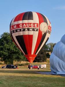 Sm Gauge hot air balloon G-GAGE, a Cameron Z-105, seen at Leigh Woods, North Somerset, United Kingdom on 6 August 2025. Photograph by Dave