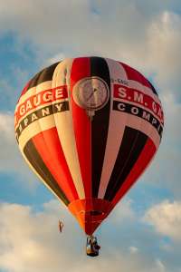 Sm Gauge hot air balloon G-GAGE, a Cameron Z-105, seen at Leigh Woods, North Somerset, United Kingdom on 9 August 2026. Photograph by Dave