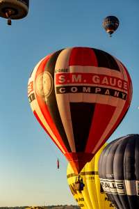 Sm Gauge hot air balloon G-GAGE, a Cameron Z-105, seen at Leigh Woods, North Somerset, United Kingdom on 7 August 2026. Photograph by Dave