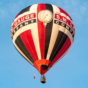 Sm Gauge hot air balloon G-GAGE, a Cameron Z-105, seen at Arrow, Warwickshire, United Kingdom on 30 May 2026. Photograph by Dave