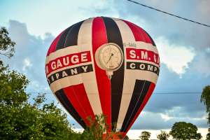 Sm Gauge hot air balloon G-GAGE, a Cameron Z-105, seen at Faulkland, Somerset, United Kingdom on 20 June 2026. Photograph by Dave