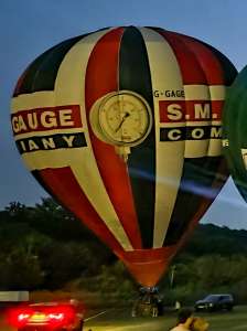 Sm Gauge hot air balloon G-GAGE, a Cameron Z-105, seen at Corston, Bath and North East Somerset, United Kingdom on 18 July 2026. Photograph by Dave